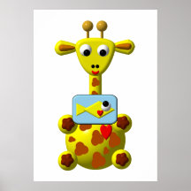 Girafe mignonne avec le poisson rouge affiches