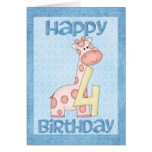 Giraffe 4th Birthday Card