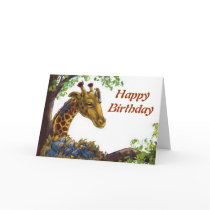 Giraffe and Oxpecker Happy Birthday Card