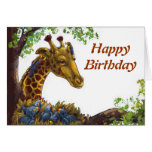 Giraffe and Oxpecker Happy Birthday Card