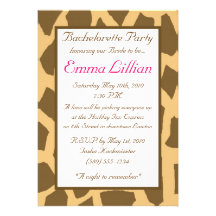 giraffe bachelorette partty,fun,sassy,pink,chic personalized invite