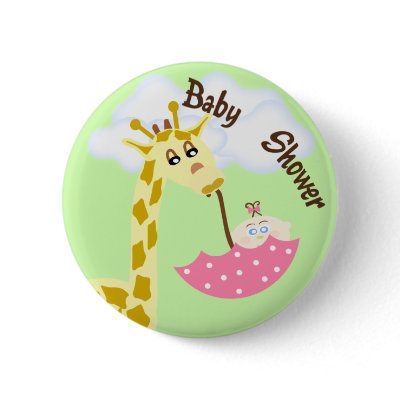 Giraffe Carrying Umbrella Baby Shower Invitation Pinback Button by cyclegirl