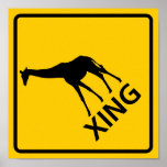 Giraffe Crossing Highway Sign Print