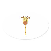 Giraffe Facing Forwards. Cartoon. Oval Stickers