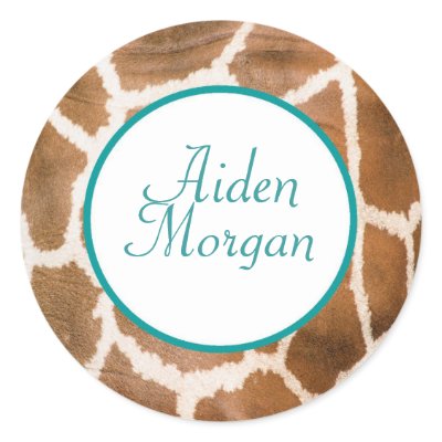 Giraffe in Blue - Customized Round Stickers by krystal_lynn