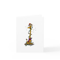 Giraffe in lights on sled greeting cards