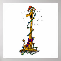 Giraffe in lights on sled poster