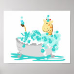 GIRAFFE in Tub Jungle Bathroom Art Print