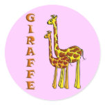 Giraffe Mom and Baby Round Stickers