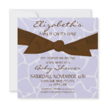 Giraffe Pattern Baby Shower Invite with Brown Bow
