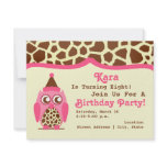 Giraffe & Pink Owl Birthday Party Invite invitations