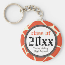 Giraffe Print Customized Graduation Keychain coral