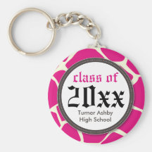 Giraffe Print Customized Graduation Keychain pink