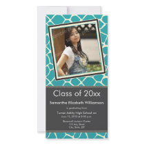 Giraffe Print Graduation Photo Announcement aqua Photo Greeting Card