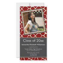 Giraffe Print Graduation Photo Announcement red Picture Card