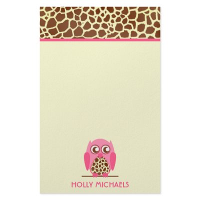 Giraffe Print & Pink Owl Stationery by JillsPaperie