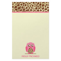 Giraffe Print & Pink Owl Stationery