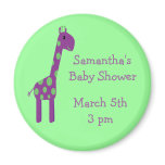 Giraffe Save The Date Baby Shower Green & Purple magnets