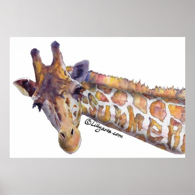 Giraffe Summer Watercolor Poster Print by zooogle