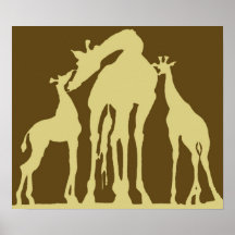 Giraffes, Dark Brown Back, Yellow Foreground Print