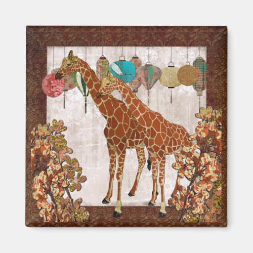 Giraffes Orange Bloom Magnet