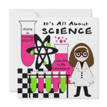 Girl All About Science Birthday Party Invitation