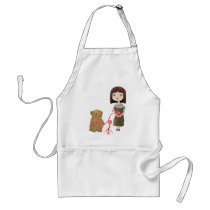 Girl and Bear in Heartvines Aprons