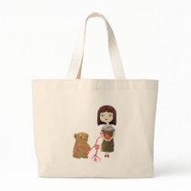 Girl and Bear in Heartvines Canvas Bags