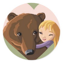 Girl and Bear Round Stickers