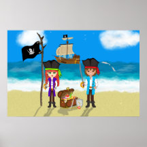 Girl and Boy Pirates by Ocean Print