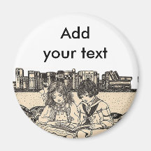 Girl and Boy Reading Refrigerator Magnet