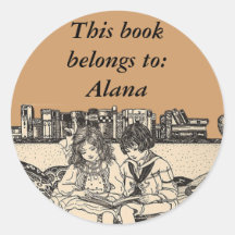 Girl and Boy Reading Round Sticker