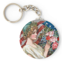 Girl and Flag_002 Keychains