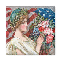 Girl and Flag_002 Fridge Magnets