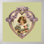 Girl And Kitten Heart Posters