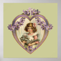 Girl And Kitten Heart Posters