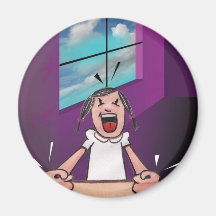 Girl angry at desk fridge magnet