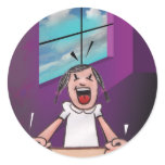 Girl angry at desk round sticker
