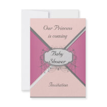 Girl Baby Shower Party Pink Silver  Invitation