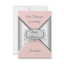 Girl Baby Shower Party Pink Silver  Invitation