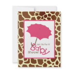 Girl Baby Shower - Pink Umbrella & Giraffe Print Announcements