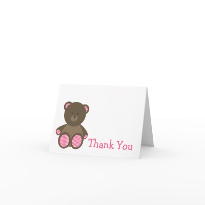 Girl Baby Shower Thank You Pink Gingham Bear Card by JillsPaperie