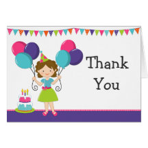 Girl Balloon Birthday Party Thank You Cards