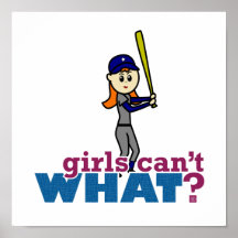 Girl Baseball Player in Blue Poster