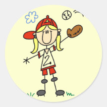 Girl Baseball Player Tshirts and Gifts Round Sticker