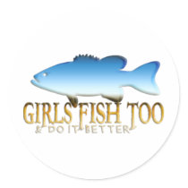 GIRL BASS FISHING ROUND STICKERS