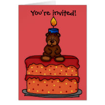 girl bear birthday party invitation card
