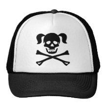 Girl Black Skull With Pig Tails Trucker Hat