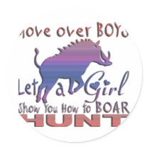 GIRL BOAR HUNTING ROUND STICKER