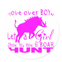 GIRL BOAR HUNTING ROUND STICKERS